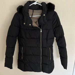 Calvin Klein Black Quilted Puffer Jacket with Faux Fur Trim